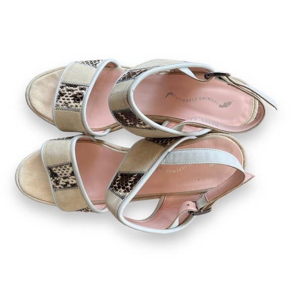 Opening Ceremony Cream Suede Leather & Snakeskin Ankle Strap Platform Wedges - Picture 6 of 12